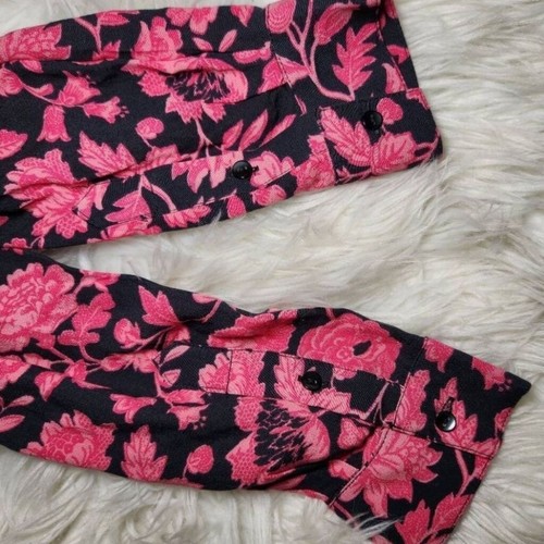 New Lucky Brand Floral Print Button Down Shirt Pink Black Size Medium Blouse - Picture 10 of 10