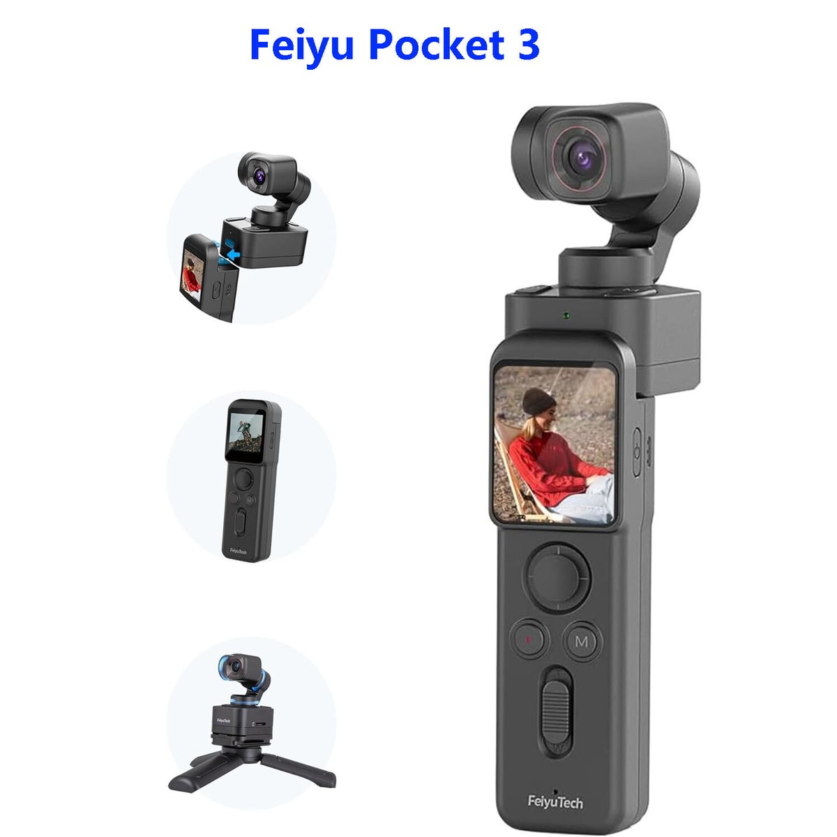 Feiyu Pocket 3] Camera 4K 60fps 12MP 130° FOV with 3-Axis Gimbal