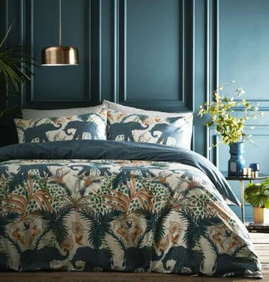 HOMEMAKER BEDDING Duvet sets Indian elephant teal & ochre tropical palm fern quilt cover bedding
