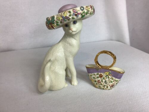 Lenox Porcelain Cat Figurine Sunday Best With Purse - Foto 1 di 4