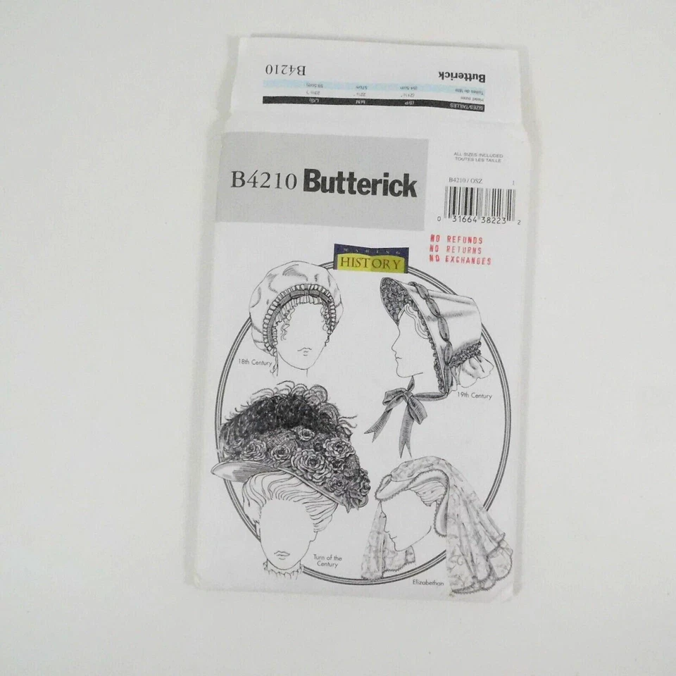 Butterick 4210 Misses Historical Hats Pattern One Size Uncut Elizabethan Bonnet - Image 3 of 4