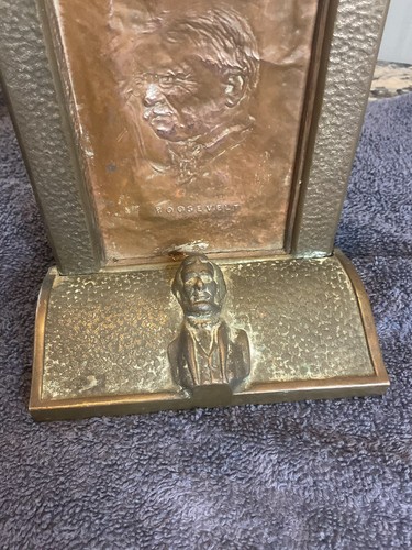 Antique Bronze Lincoln , Copper Roosevelt Statue Bookend Unusual - Picture 2 of 11