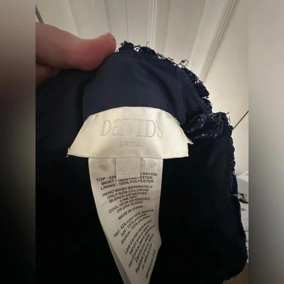 David's Bridal Navy Blue Halter Lace Chiffon Dress Size 8 - Image 3 of 3