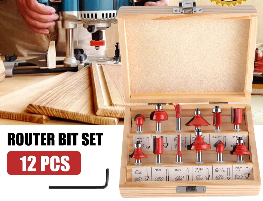 12PCS Tungsten Carbide Tipped TCT Router Bits 1 2