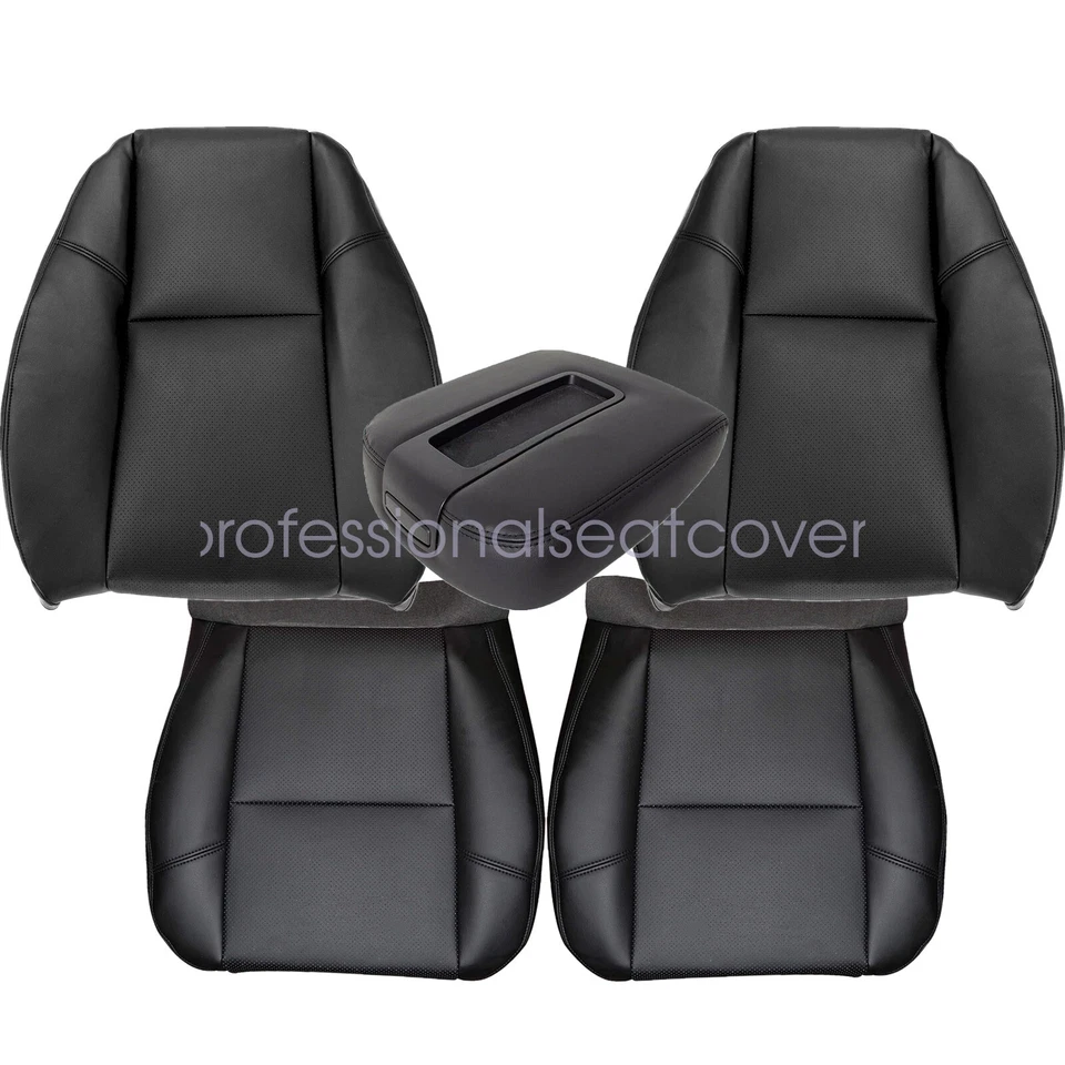 Cubierta de asiento delantero perforada negra y reposabrazos para Chevy Avalanche 2007-2014 Foto 2 de 4