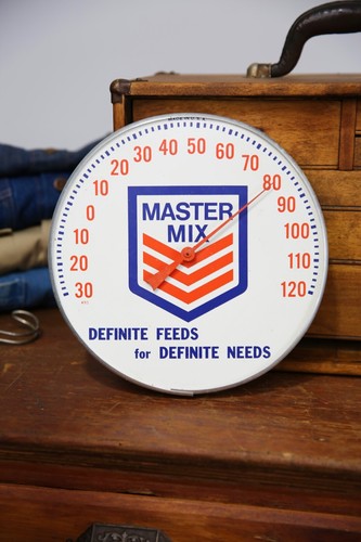 Master Mix Feeds Advertising Thermometer Vintage Farm Sign USA no glass