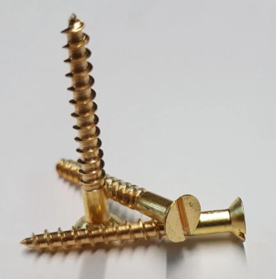 OSSETT EMPORIUM Solid Brass Countersunk Screw Slotted Head Wood Screws - Various Size and Qty
