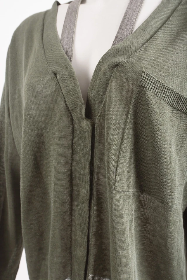 Brunello Cucinelli Mujer Cárdigan Verde Suéter Cuello Adornado M Lino Nuevo con Etiquetas Foto 4 de 4