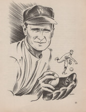 Walter Johnson HOF Baseball Illustration Sketch 1950 Art Print Page 8x10