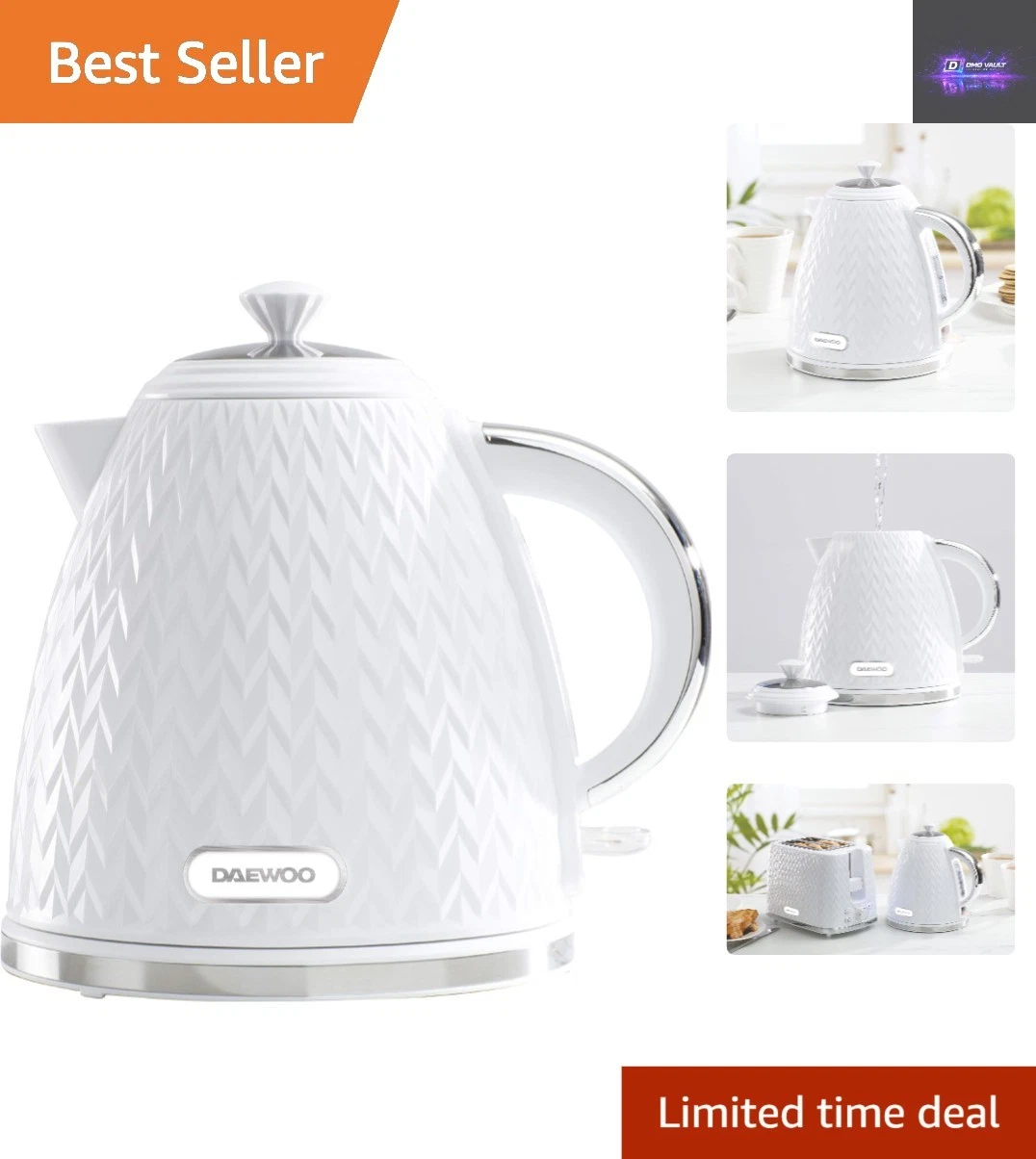 Energy Efficient 1.7L Argyle Electric Kettle with Safety Auto Shut-Off Feature