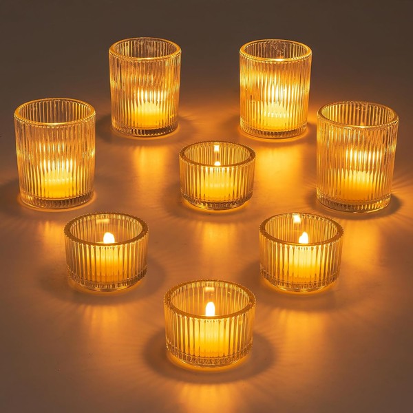 Teelichthalter Glas 8 StüCk Gerippt FüR Teelichter Dekoration Tisch Deko-image