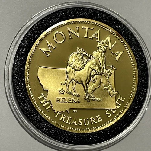Montana State Proof Collector Coin 24k Gold over Sterling Silver Rare Round