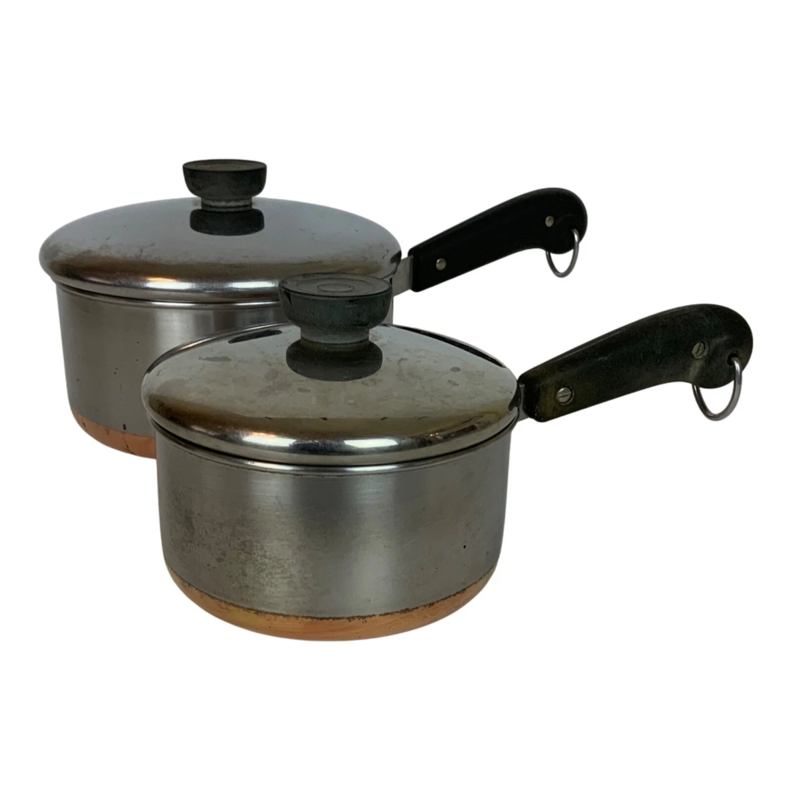 Revere Ware 1 Qt & 2 Qt Copper Clad Stainless Steel Saucepans With Lids Pre-1968