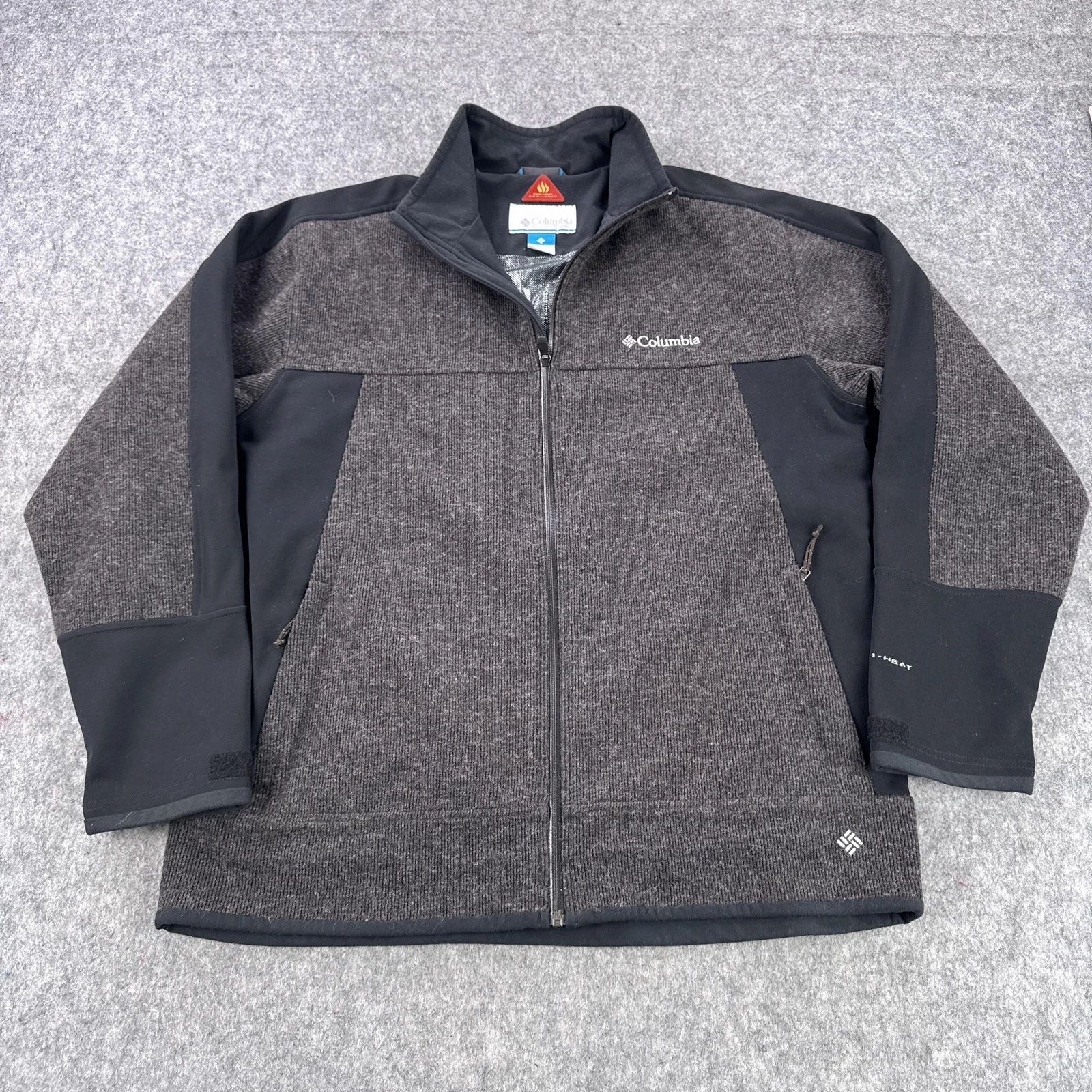 Columbia Jacket Mens Large Gray Black Omni-Heat Full Zip Softshell Wool Blend