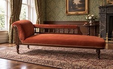 Chaise Longue Sofa Mahogany Soft Copper-Pink Fabric On Castors 1900’s Recovered