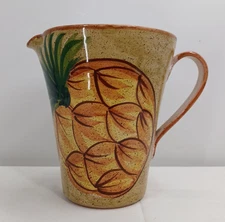 Vintage Stoneware Italian Hand Painted Pineapple Pitcher Party 7.5" T 6.5"W Jug