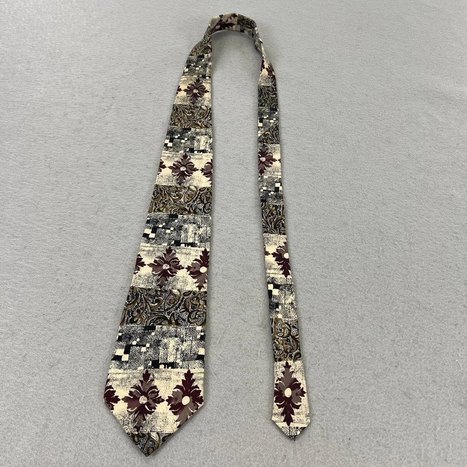 Vintage Albert Nipon Tie Mens Silk Paisley Floral Abstract Made USA Burgundy 90s - Image 3 of 4