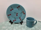 Fiesta HLCCA Turquoise With Cherries Luncheon Plate & Mug Fiestaware