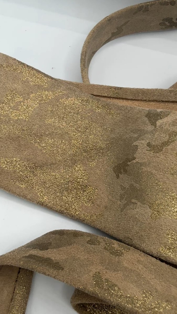 RARE “CAMO CAMEL ” Ada Wide Metallic GOLD Leather Wrap Belt  display picture 3