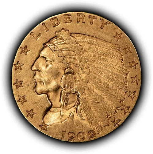 1909 G$2.50 Indian Head Gold Quarter Eagle - Luster - AU - SKU-G5501