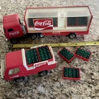 2 Vtg Coca Cola Trucks W/10 Cases Bottles Metal & Plastic No Handtruck 1982 BudL