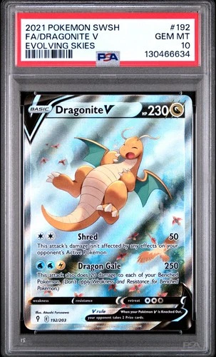 2021 POKEMON SWORD & SHIELD EVOLVING SKIES #192 FULL ART/DRAGONITE V PSA 10