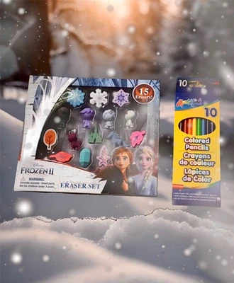 Disney Frozen 2 II 15-teiliges Radiergummi Set Anna Elsa Olaf Sven & Buntstifte - Bild 1 von 4