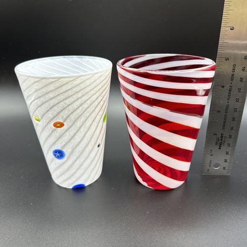 Set Of 2 Hand Blown Christmas Glasses Candy Cane Swirl 5” - Picture 6 of 6