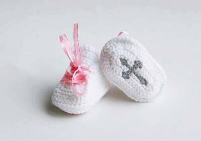 Monogram Name Christening baby booties, Baptism newborn girl