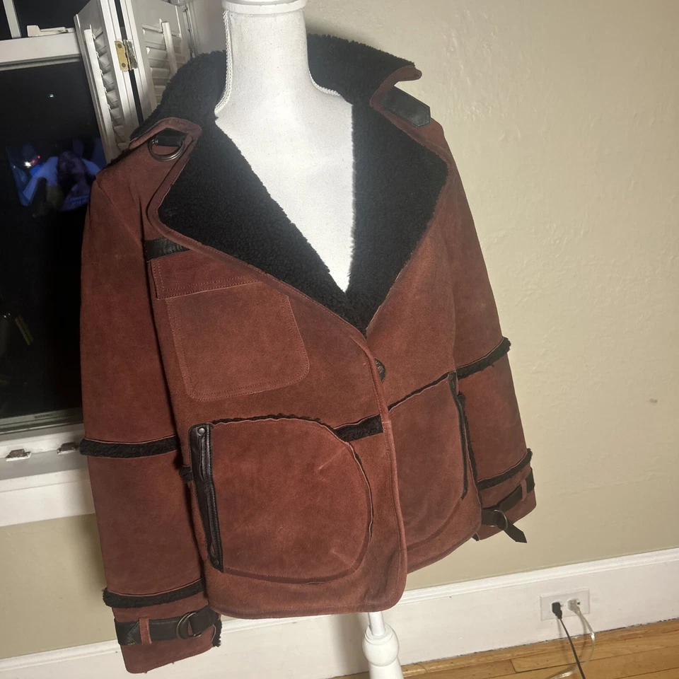 Новый бесплатный людей Cassidy уютный куртка замши шерпа $698 XS бордовый и черный  - Изображение 3 из 4