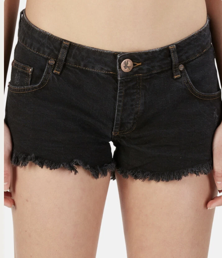 UNA CUCHARADITA JEAN SHORTS MUJER 30 NEGRO DUQUES USADO CORTES FESTIVAL DENIM NUEVO CON ETIQUETAS Foto 3 de 4