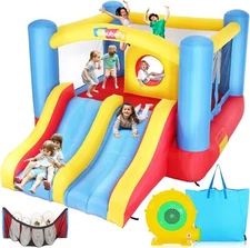 Inflatable Bounce House with Double Slide Obstacle Bouncer, Indoor/Outdoor Party