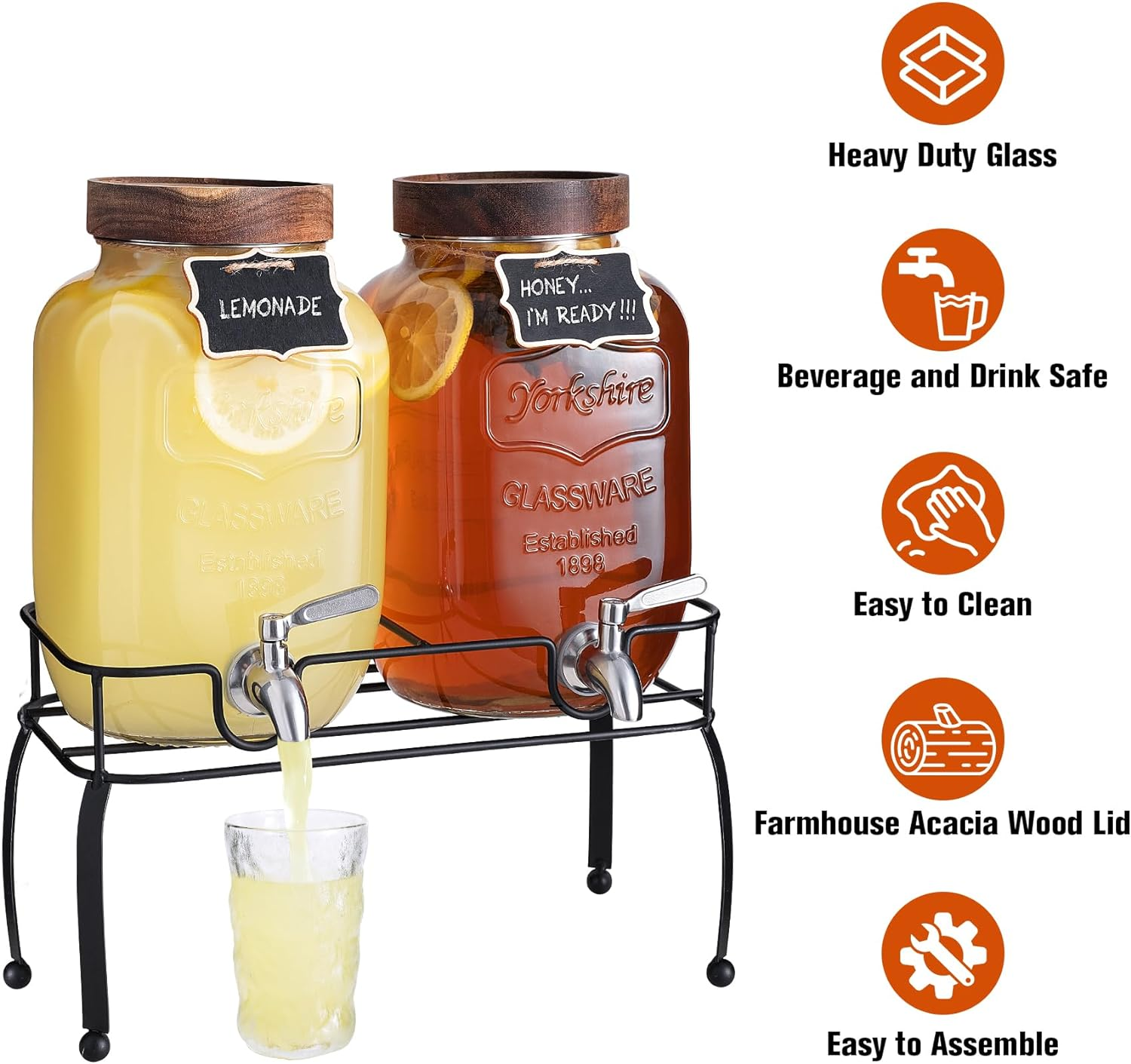 Glass Drink Dispenser for Parties, 1 Gallon Beverage Dispenser with