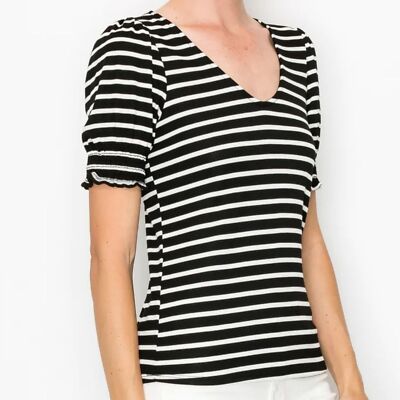 Anthropologie W5 Concepts Black & White Striped Puff Sleeve Blouse Size Medium