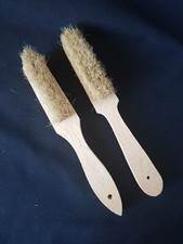2 NATURAL HAIR BRUSHES HANDLE BEECH WOOD POLISH LEATHER SHOES