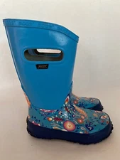 BOGS Blue Fox Peacock Rubber Rain Boots Kids Sz 9