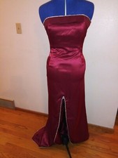 Custom Designed Gown, Bridal, Dance Crepe back Satin Burgundy Strapless Gown