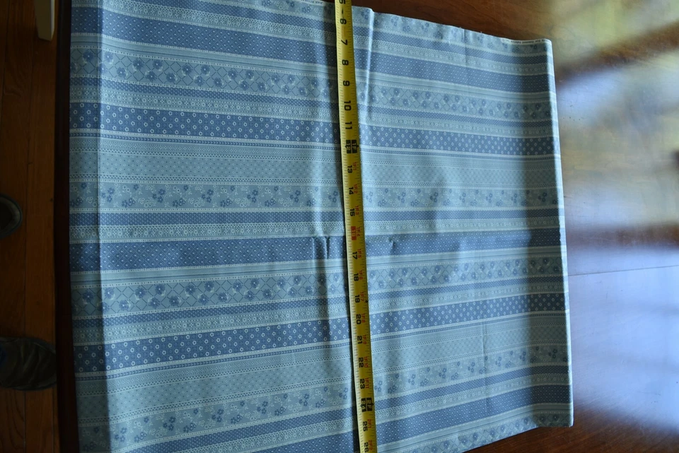 35" Long, Vintage, Dusty-Blue Quilt Floral-Stripe, Concord/Joan Kessler,N5361 - Image 3 of 4