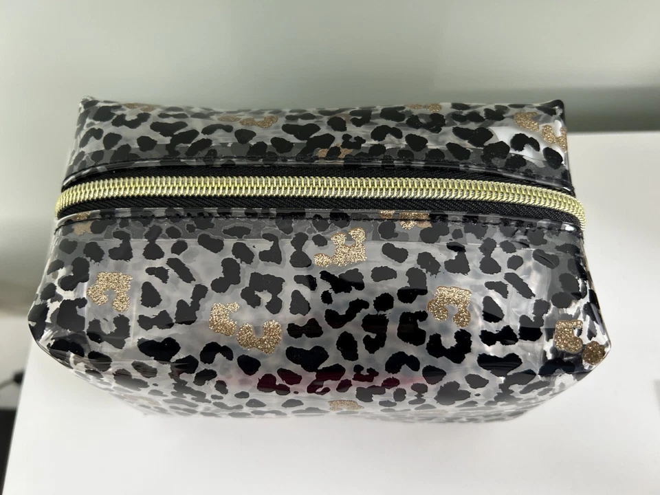 Espelho Espelho Leopardo Estojo Cosmético, Estampa Preta com Acentos de Glitter Dourado, Novo com etiquetas - Imagem 3 de 4