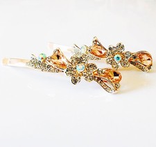 USA Bobby Pin Using Swarovski Crystal Hair Clip Hairpin Flower Gold Brown 46