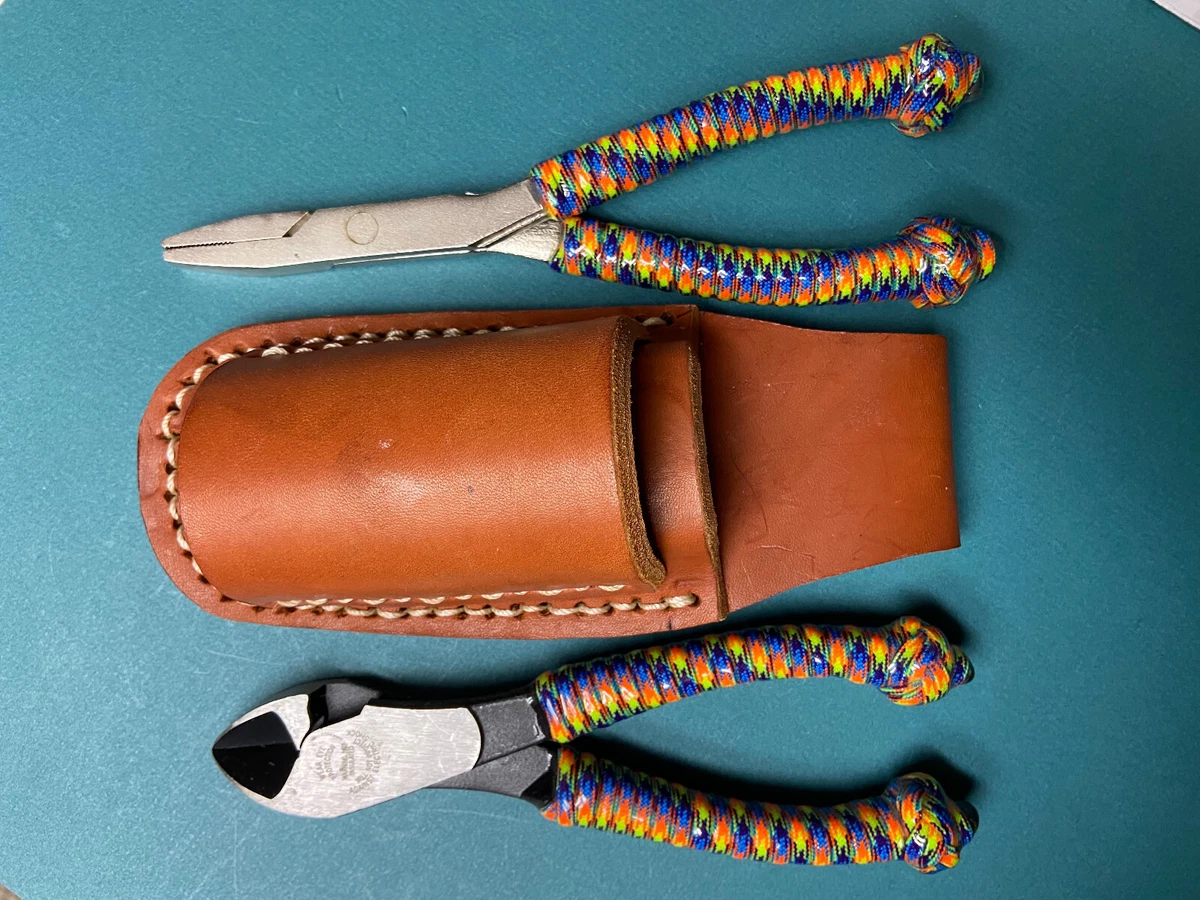 Custom Wrapped 7 Cutter, 8 DuckBill Plier, Leather Holder; Plier Fishing