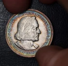 1893 Columbian Commemorative Silver Half Dollar STUNNING RAINBOW TONING!