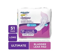 Equate Options Women’s Incontinence Pads Ultimate Absorbency, Long Length, 51 Ct