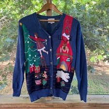 Susan Bristol Women's Vintage Christmas Cardigan Sweater Size M