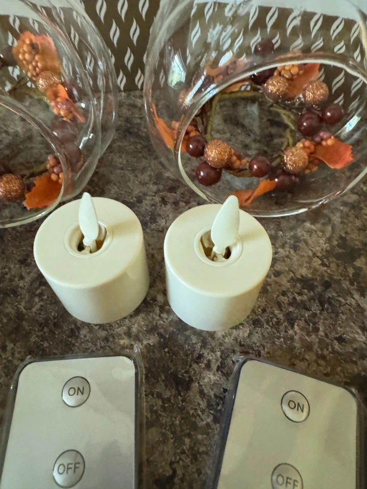 Luminara Fall Harvest Pumpkin Lot of 2 Glass Ornaments Flameless Candle & Remote - Image 4 of 4