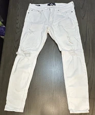 Hollister Epic Flex Super Skinny Jeans 32W x30L White Ripped Distressed Stretch