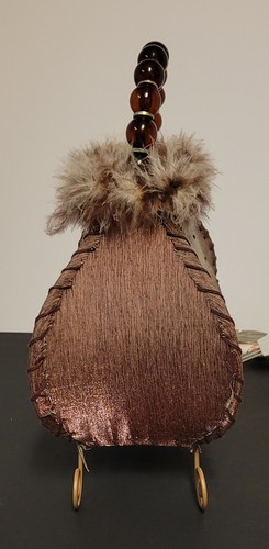 Vtg Style Boutique Purse Lamp Fur Feathered Light Handbag Beaded Deco Boudoir - Picture 3 of 19