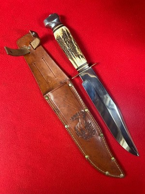 Vintage 1950 s 60 s EC Solingen Germany Rare #5016 w/Stag Handle & Sheath