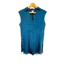 NWT Joie sleeveless aqua satin mini dress collar babydoll lightweight solid Sp