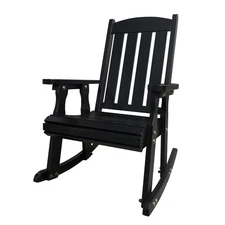 Wooden Patio Rocking Chair,High Backrest/Deep Contoured Seat,Heavy Duty 600 LBS